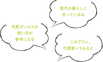 現代の暮らしに合っているね  このプラン、今度使ってみるよ!  宅配ボックスの使い方が参考になる