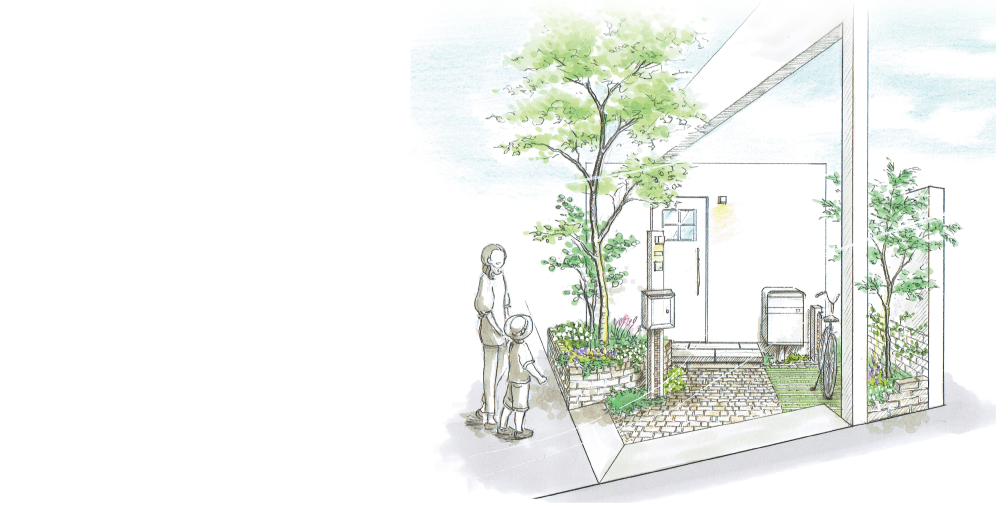 エクステリアデザインアイデア集 柔らかなイメージの住宅に合わせて やさしい色合いでまとめたフロントガーデン エクステリアデザインアイデア集 柔らかなイメージの住宅に合わせて やさしい色合いでまとめたフロントガーデン