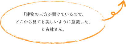 「建物の三方が開けているので、 どこから見ても美しいように意識した」 と古林さん。